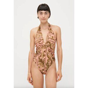 Adriana Degreas Hera Halterneck One Piece Swimsuit Pink Green Womens Size Small